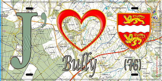 Plaque métal décorative 15X30 J' ❤️ Bully, Seine Maritime (76) géo