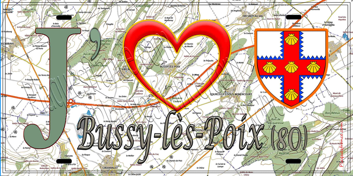 Plaque métal décorative 15X30 J' ❤️ Bussy-lès-Poix, Somme (80) geo