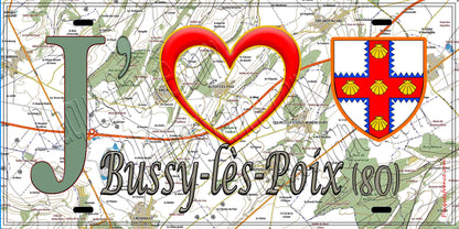 Plaque métal décorative 15X30 J' ❤️ Bussy-lès-Poix, Somme (80) geo