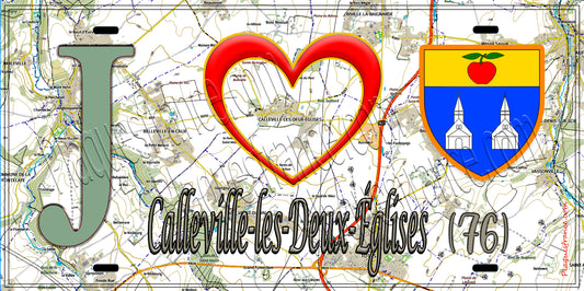 Plaque métal décorative 15x30 J' ❤️ Calleville-les-Deux-Églises, Seine Maritime (76) géo