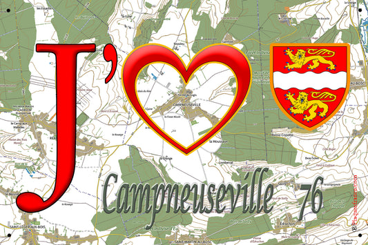 Plaque métal décorative 20 cm X 30 cm J' ❤️ Campneuseville, Seine Maritime (76)