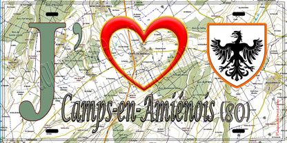 Plaque métal décorative 15X30 J' ❤️ Camps-en-Amiénois, Somme (80) géo