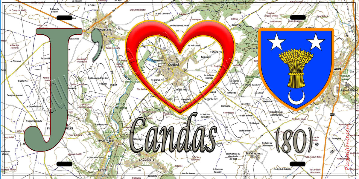 Plaque métal décorative 15X30 J' ❤️ Candas, Somme (80) 