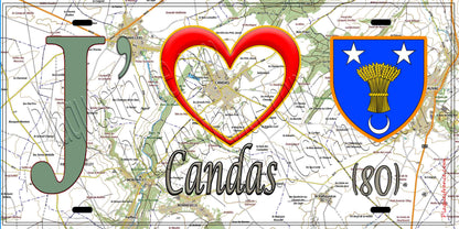 Plaque métal décorative 15X30 J' ❤️ Candas, Somme (80) 