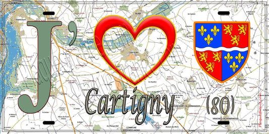 Plaque métal décorative 15X30 J' ❤️Cartigny, Somme (80)