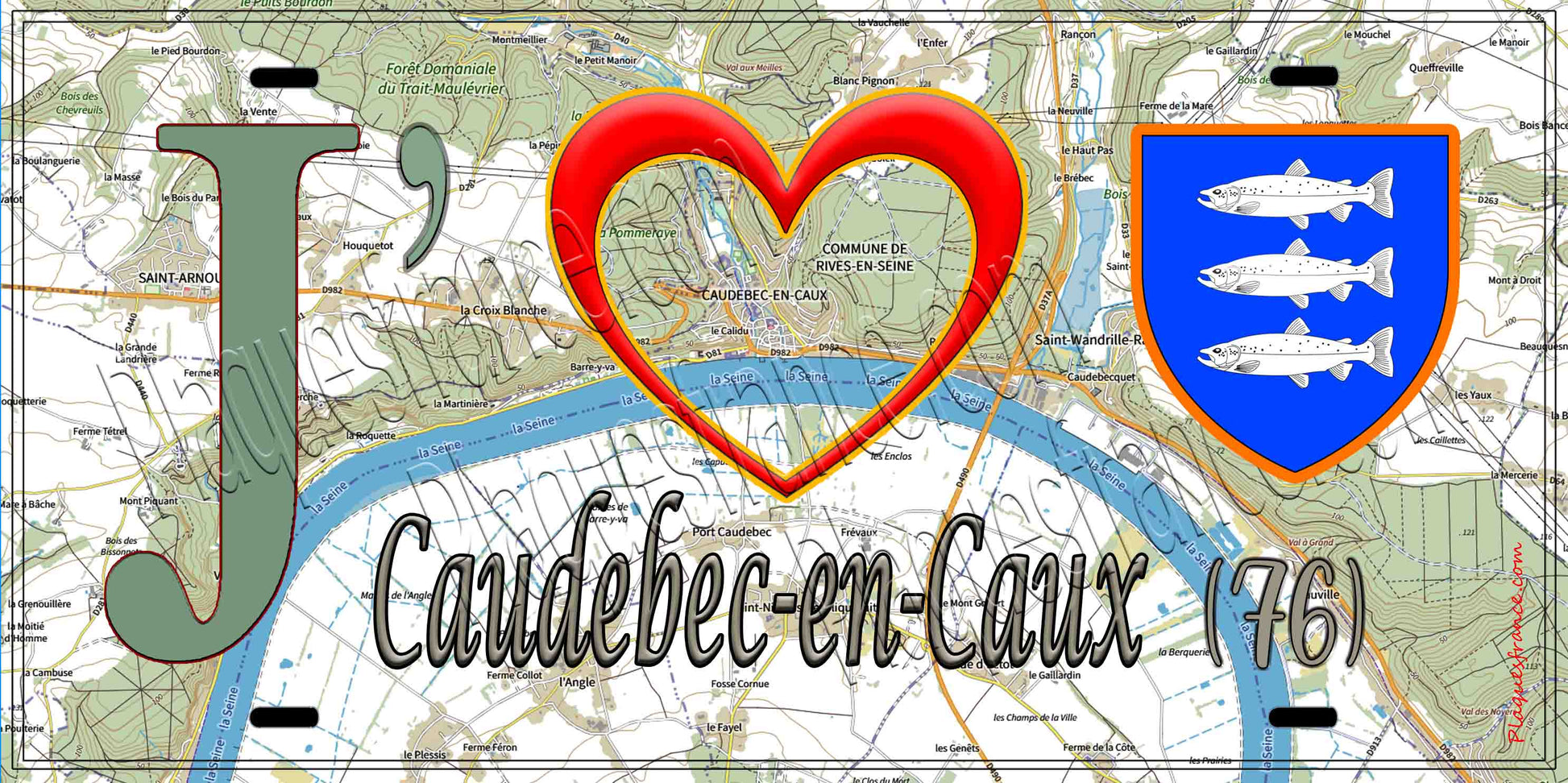 Plaque métal décorative 15X30 J' ❤️ Caudebec-en-Caux, Seine Maritime (76) géo