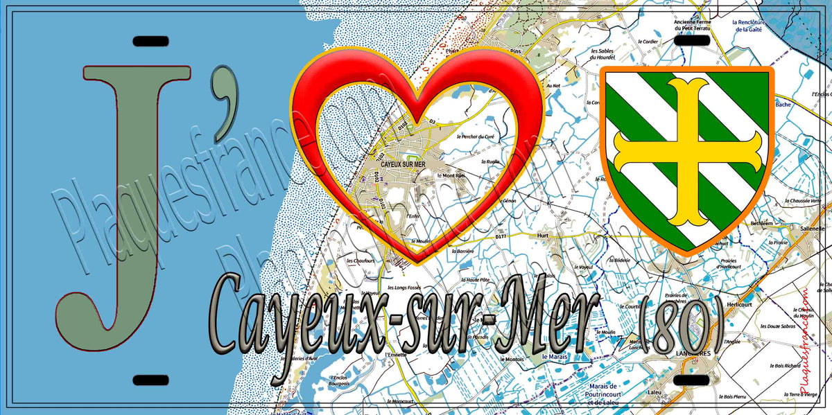 Plaque métal décorative 15X30 J' ❤️ Cayeux-sur-Mer, Somme (80) géo