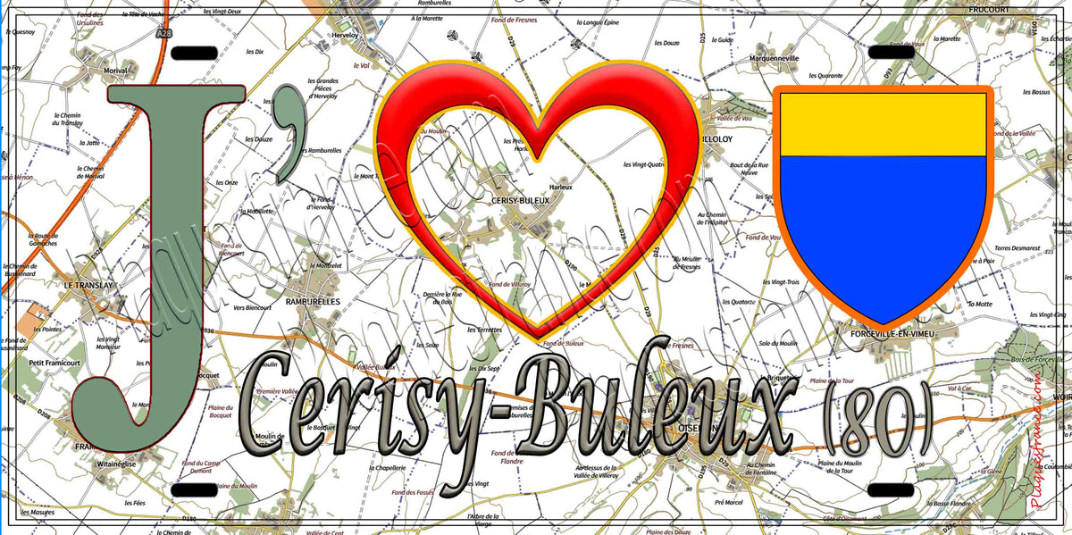 Plaque métal décorative 15X30 J' ❤️ Cerisy-Buleux, Somme (80)