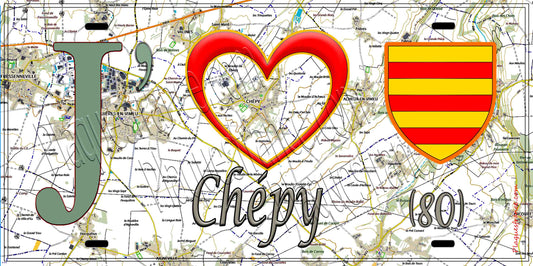 Plaque métal décorative 15X30 J' ❤️ Chépy, Somme (80) geo