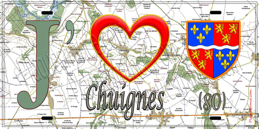 Plaque métal décorative 15X30 J' ❤️ Chuignes, Somme (80)