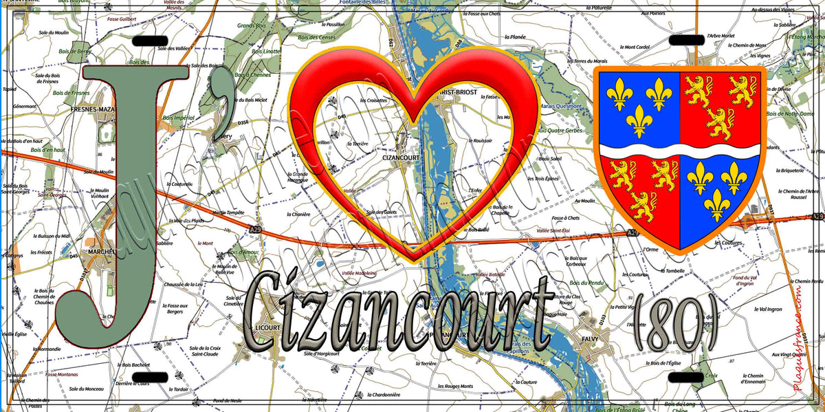 Plaque métal décorative 15X30 J' ❤️ Cizancourt, Somme (80)