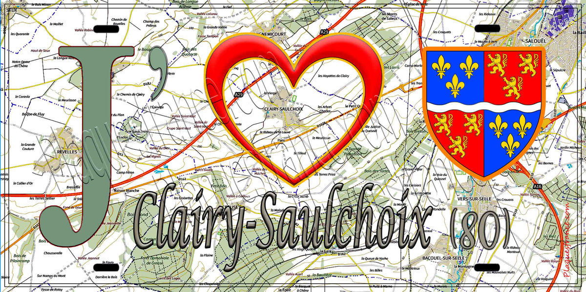 Plaque métal décorative 15X30 J' ❤️ Clairy-Saulchoix, Somme (80) geo
