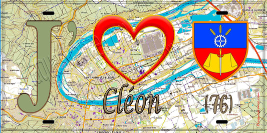 Plaque métal décorative 15X30 J' ❤️ Cléon, Seine Maritime (76) géo