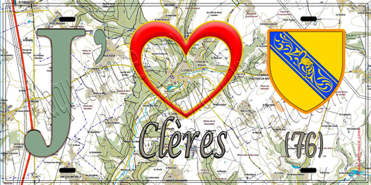 Plaque métal décorative 15X30 J' ❤️ Clères, Seine Maritime (76) geo