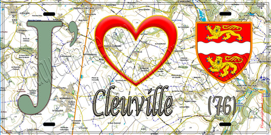 Plaque métal décorative 15X30 J' ❤️ Cleuville, Seine Maritime (76) géo