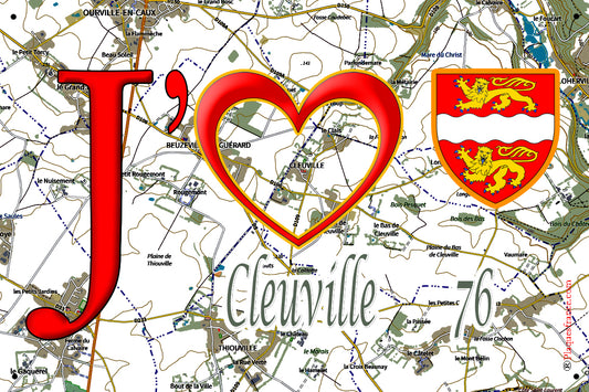 Plaque métal décorative 20 cm x 30 cm  J' ❤️ Cleuville, Seine Maritime (76)