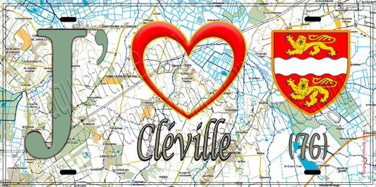 Plaque métal décorative 15X30 J' ❤️ Cléville, Seine Maritime (76) géo
