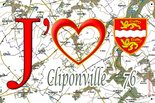 Plaque métal décorative 20 x 30 cm J' ❤️ Cliponville, Seine Maritime (76)