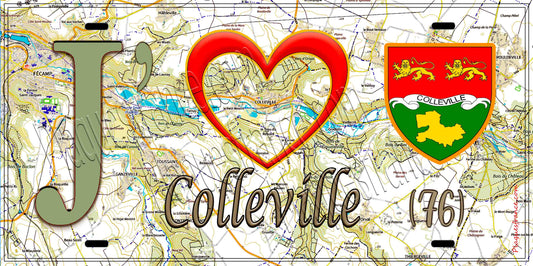 Plaque métal décorative 15X30 J' ❤️ Colleville, Seine Maritime (76) géo