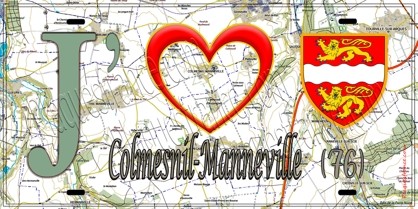 Plaque métal décorative  J' ❤️ Colmesnil-Manneville, Seine Maritime (76) géo