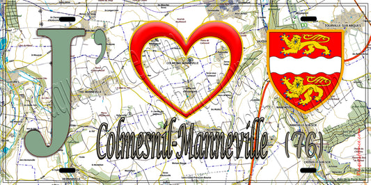 Plaque métal décorative  J' ❤️ Colmesnil-Manneville, Seine Maritime (76) géo