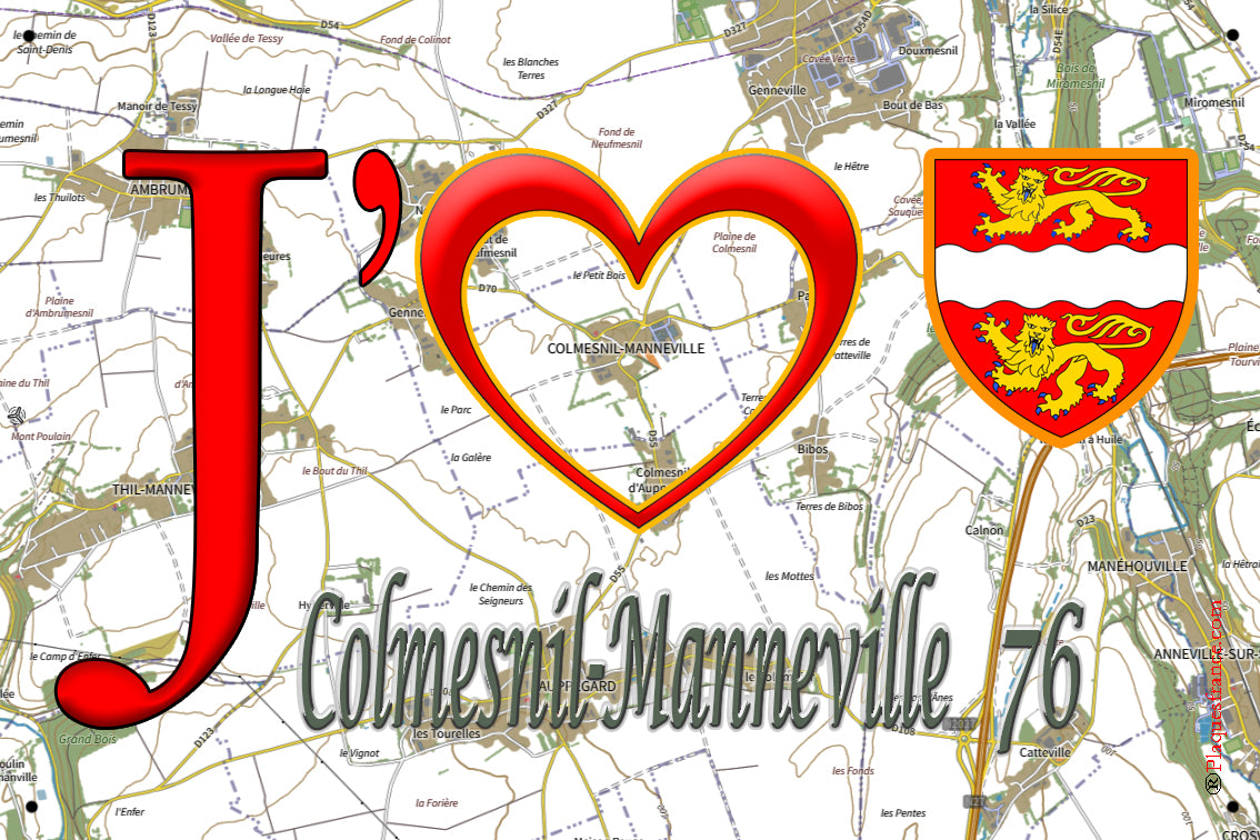 Plaque métal décorative 20x30 cm J' ❤️ Colmesnil-Manneville, Seine Maritime (76)