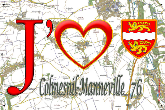 Plaque métal décorative 20x30 cm J' ❤️ Colmesnil-Manneville, Seine Maritime (76)