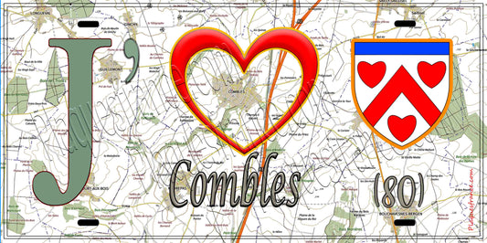 Plaque métal décorative 15X30 J' ❤️Combles, Somme (80)