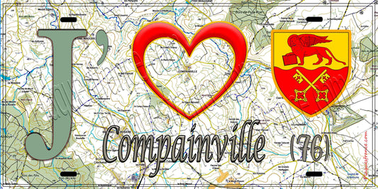 Plaque métal décorative 15X30 J' ❤️ Compainville, Seine Maritime (76) géo