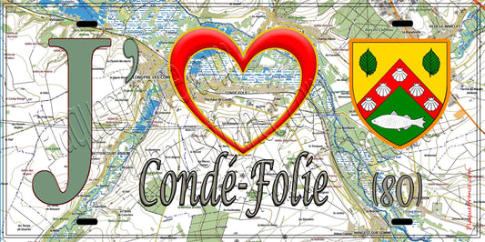 Plaque métal décorative 15X30 J' ❤️ Condé-Folie, Somme (80)