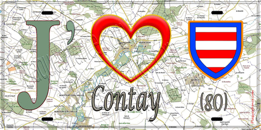 Plaque métal décorative 15X30 J' ❤️ Contay, Somme (80)