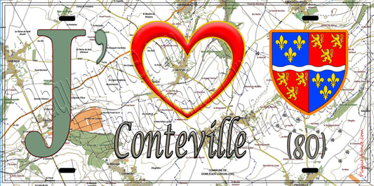 Plaque métal décorative 15X30 J' ❤️ Conteville, Somme (80)
