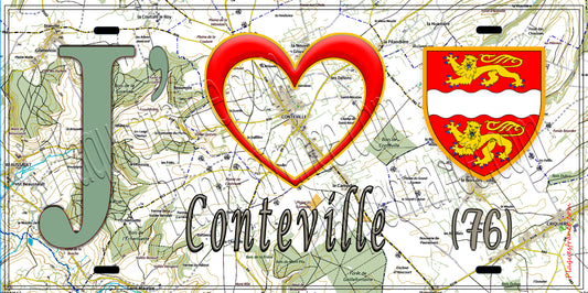 Plaque métal décorative 15X30 J' ❤️ Conteville, Seine Maritime (76) géo