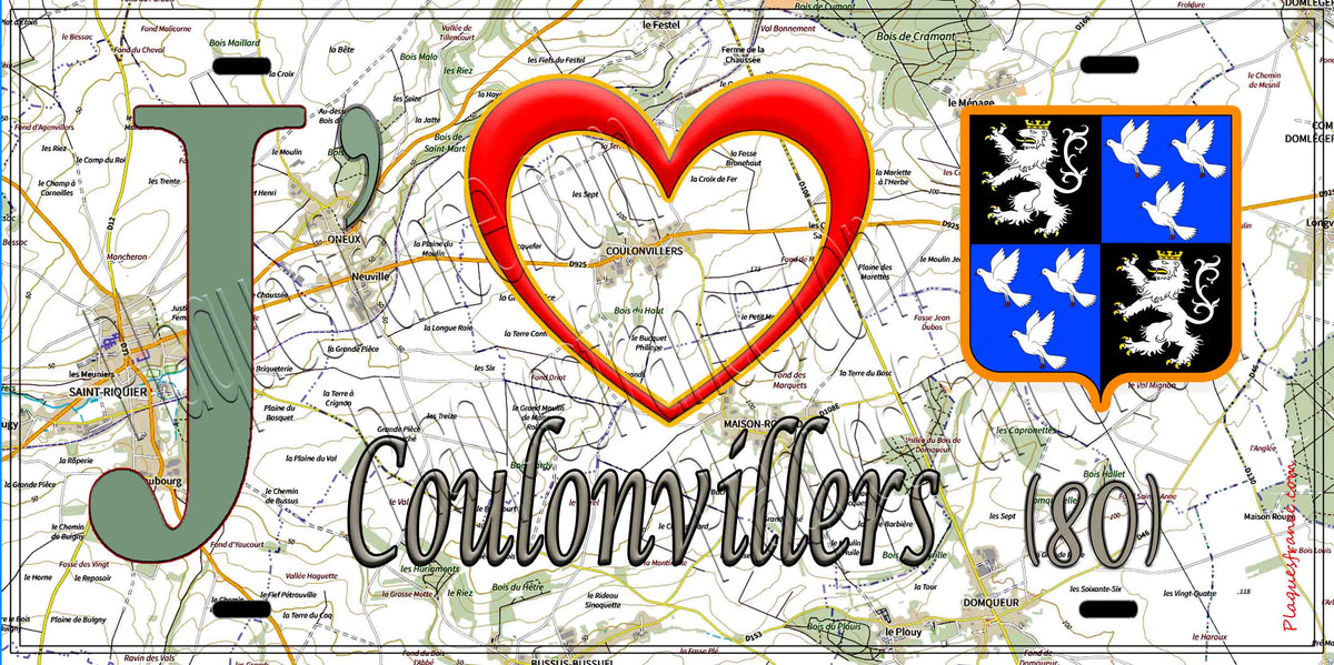 Plaque métal décorative 15X30 J' ❤️ il love Coulonvillers, Somme (80) géo