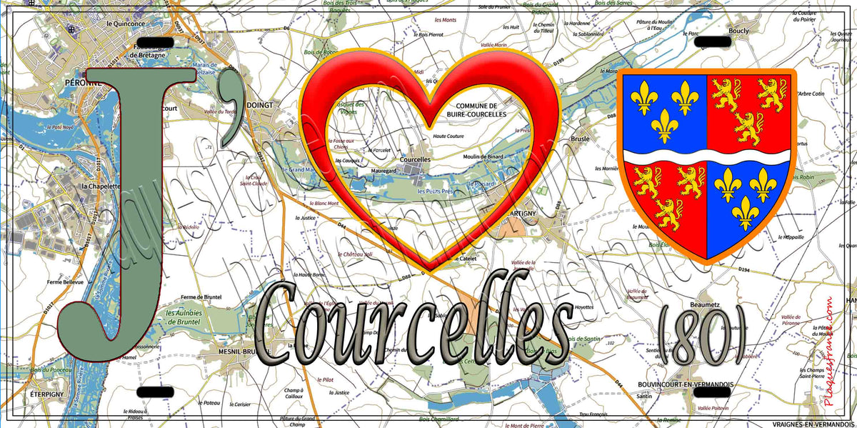 Plaque métal décorative 15X30 J' ❤️Buire-Courcelles, Somme (80)
