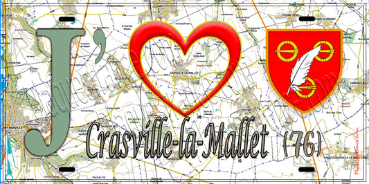 Plaque métal décorative 15X30 J' ❤️ Crasville-la-Mallet, Seine Maritime (76) géo