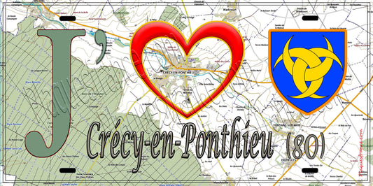 Plaque métal décorative 15X30 J' ❤️ il love Crécy-en-Ponthieu, Somme (80) géo
