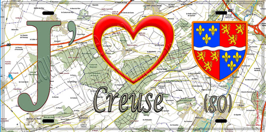 Plaque métal décorative 15X30 J' ❤️ Creuse, Somme (80) geo