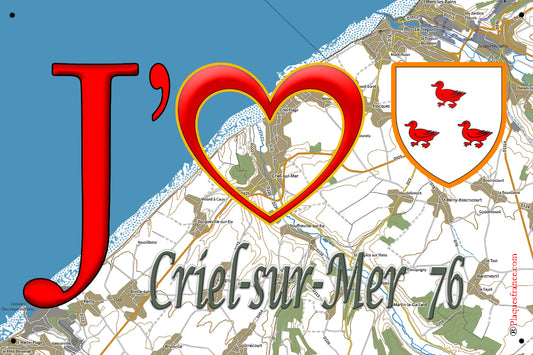Plaque métal décorative 20 cm X 30 cm J' ❤️ Criel-sur-Mer, Seine Maritime (76)