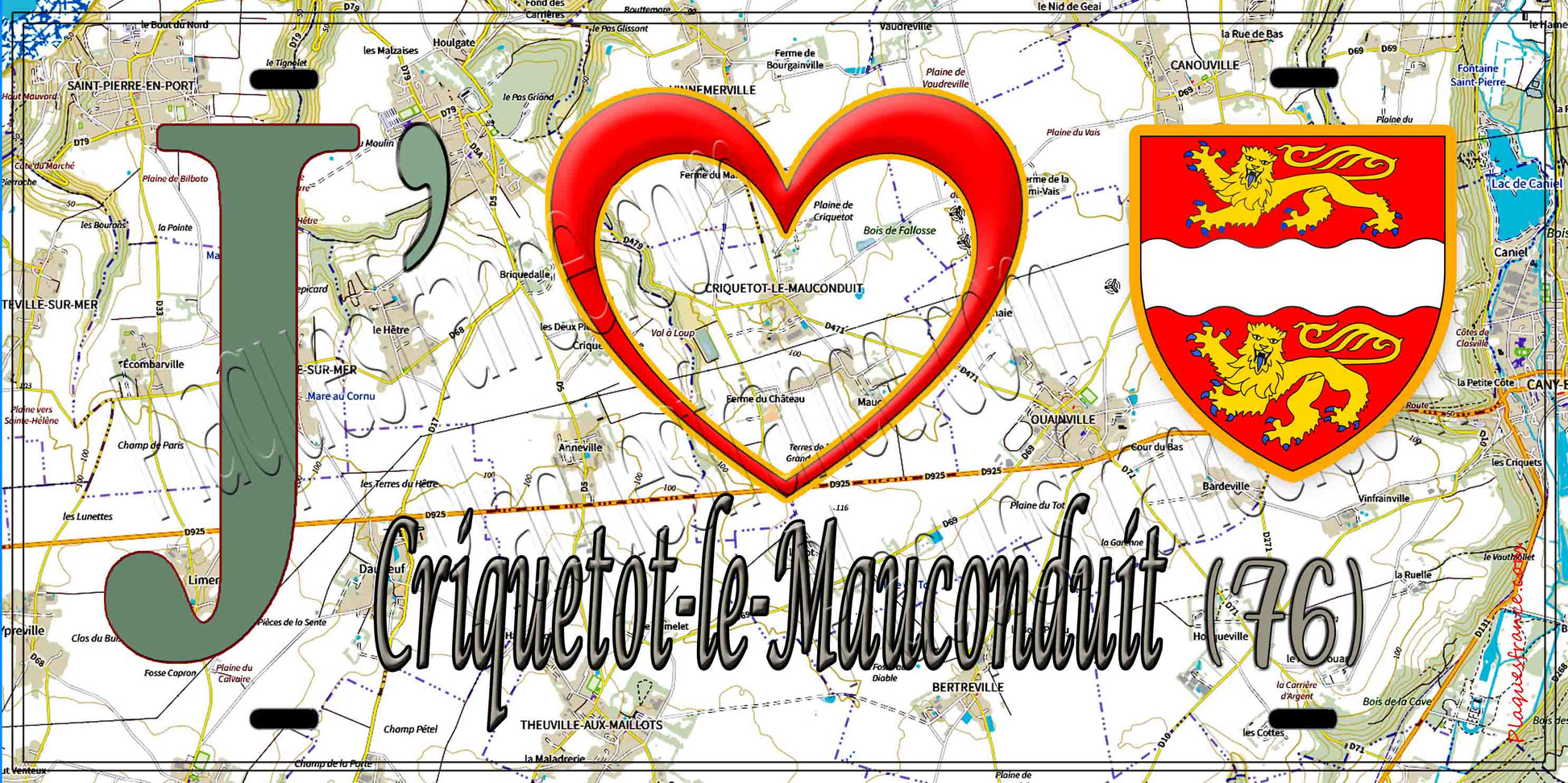 Plaque métal décorative 15X30 J' ❤️ Criquetot-le-Mauconduit, Seine Maritime (76) geo