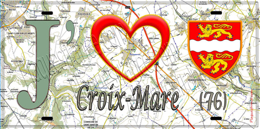 Plaque métal décorative 15X30 J' ❤️ Croix-Mare, Seine Maritime (76) géo