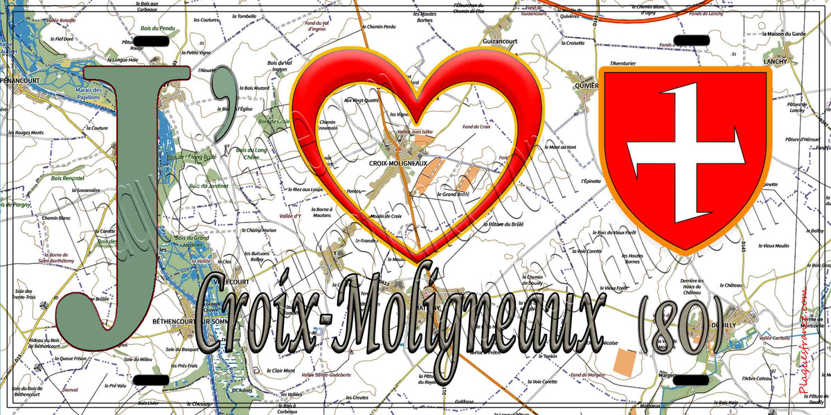 Plaque métal décorative 15X30 J' ❤️ Croix-Moligneaux, Somme (80)