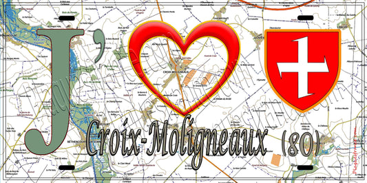 Plaque métal décorative 15X30 J' ❤️ Croix-Moligneaux, Somme (80)