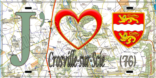 Plaque métal décorative 15x30 J' ❤️ Crosville-sur-Scie, Seine Maritime (76) geo