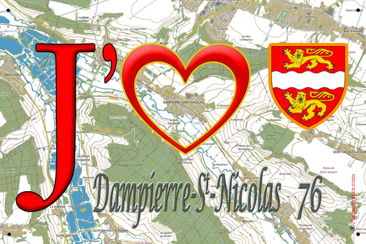 Plaque métal décorative 20x30 cm J' ❤️ Dampierre-Saint-Nicolas, Seine Maritime (76)
