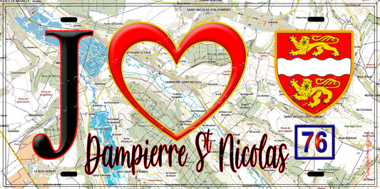 Plaque métal décorative  J' ❤️ Dampierre-Saint-Nicolas, Seine Maritime (76)