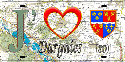Plaque métal décorative 15X30 J' ❤️ Dargnies, Somme (80) geo