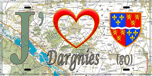 Plaque métal décorative 15X30 J' ❤️ Dargnies, Somme (80) geo