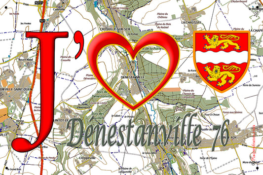 Plaque métal décorative 20 cm x 30 cm J' ❤️ Dénestanville, Seine Maritime (76)