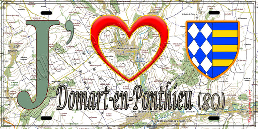 Plaque métal décorative 15X30 J' ❤️ Domart-en-Ponthieu, Somme (80)